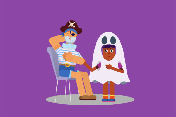 Characters of Sad Pirate and Little Girl